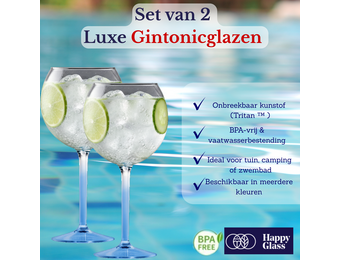 HappyGlass Miss Liza Gin-Tonicglas met Gekleurde Steel 2 Pack - Kunststof Glazen 630 ml