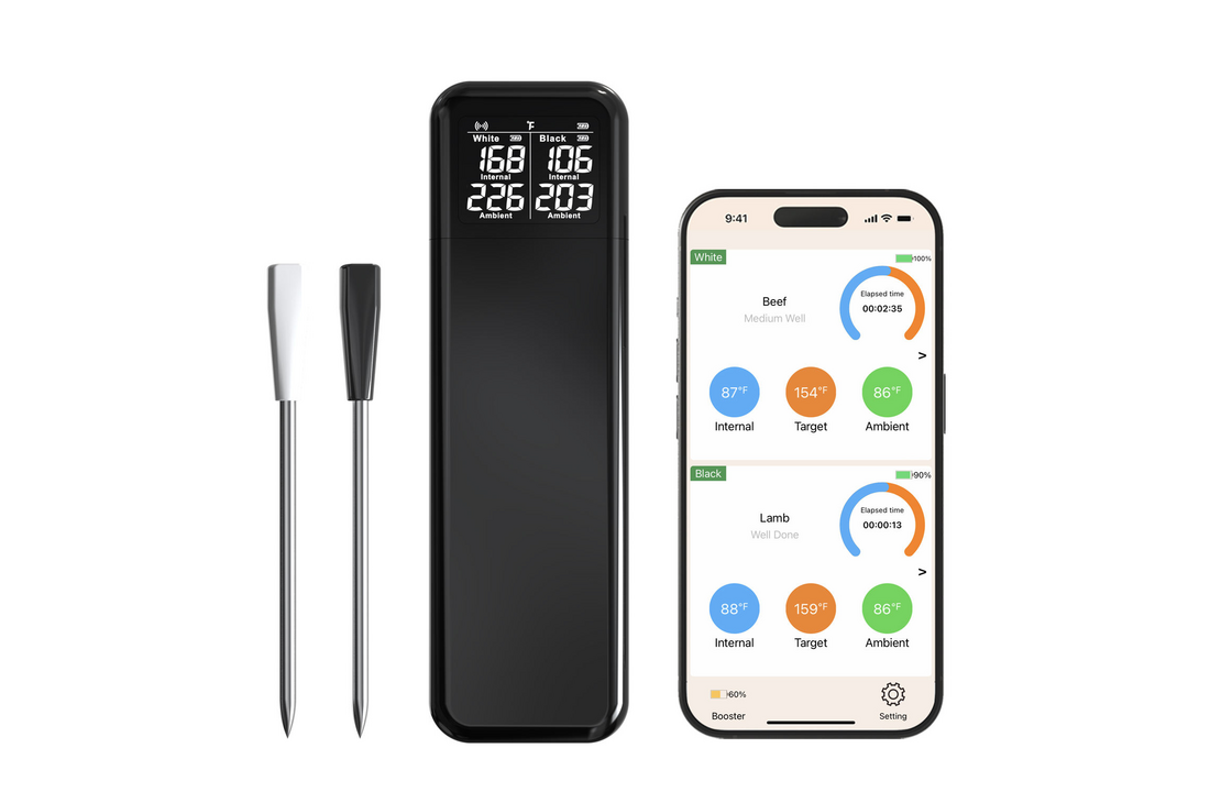 Draadloze vleesthermometer met dubbele sondes – slimme wireless BBQ thermometer