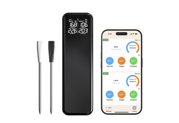 Draadloze vleesthermometer met dubbele sondes – slimme wireless BBQ thermometer