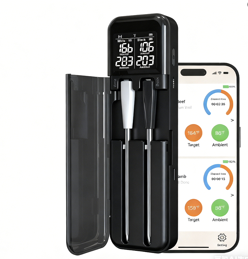 Draadloze vleesthermometer met dubbele sondes – slimme wireless BBQ thermometer