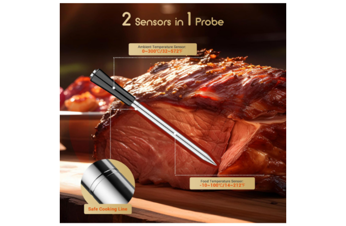 Draadloze vleesthermometer met dubbele sondes – slimme wireless BBQ thermometer