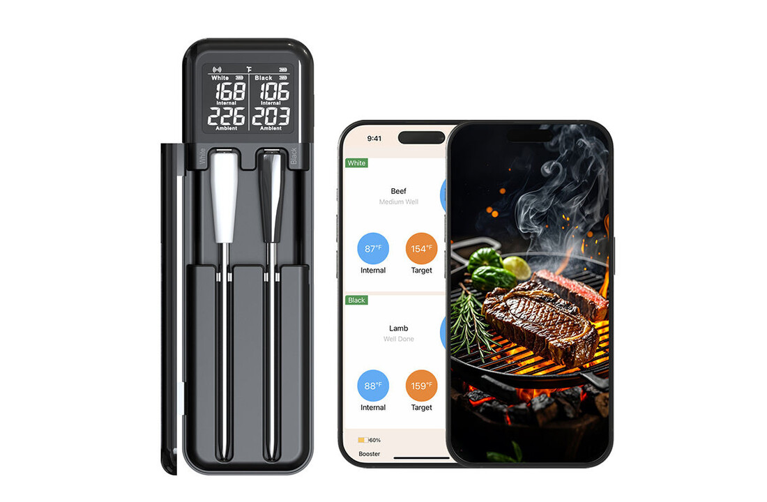 Draadloze vleesthermometer met dubbele sondes – slimme wireless BBQ thermometer