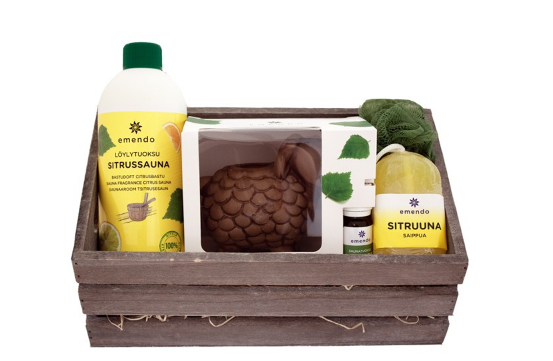 Emendo geschenkmand - Sauna geur en zeep set Citrus