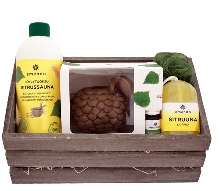 Emendo geschenkmand - Sauna geur en zeep set Citrus