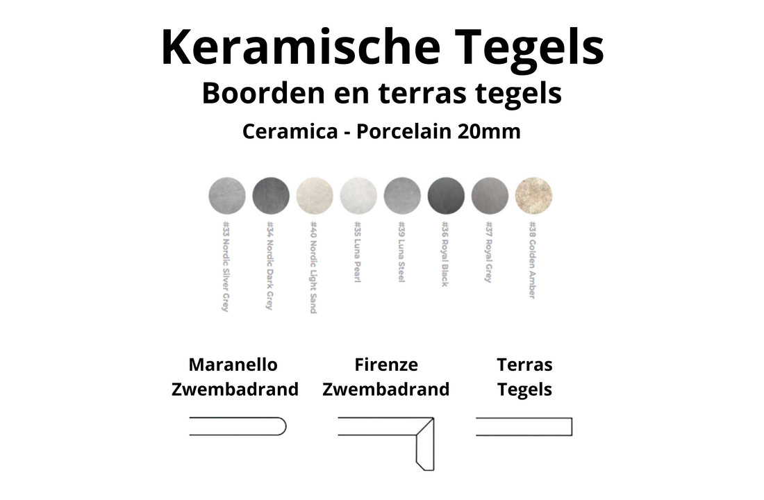 Maranello - Keramische zwembad randtegel - Afgeronde neus | Diverse soorten