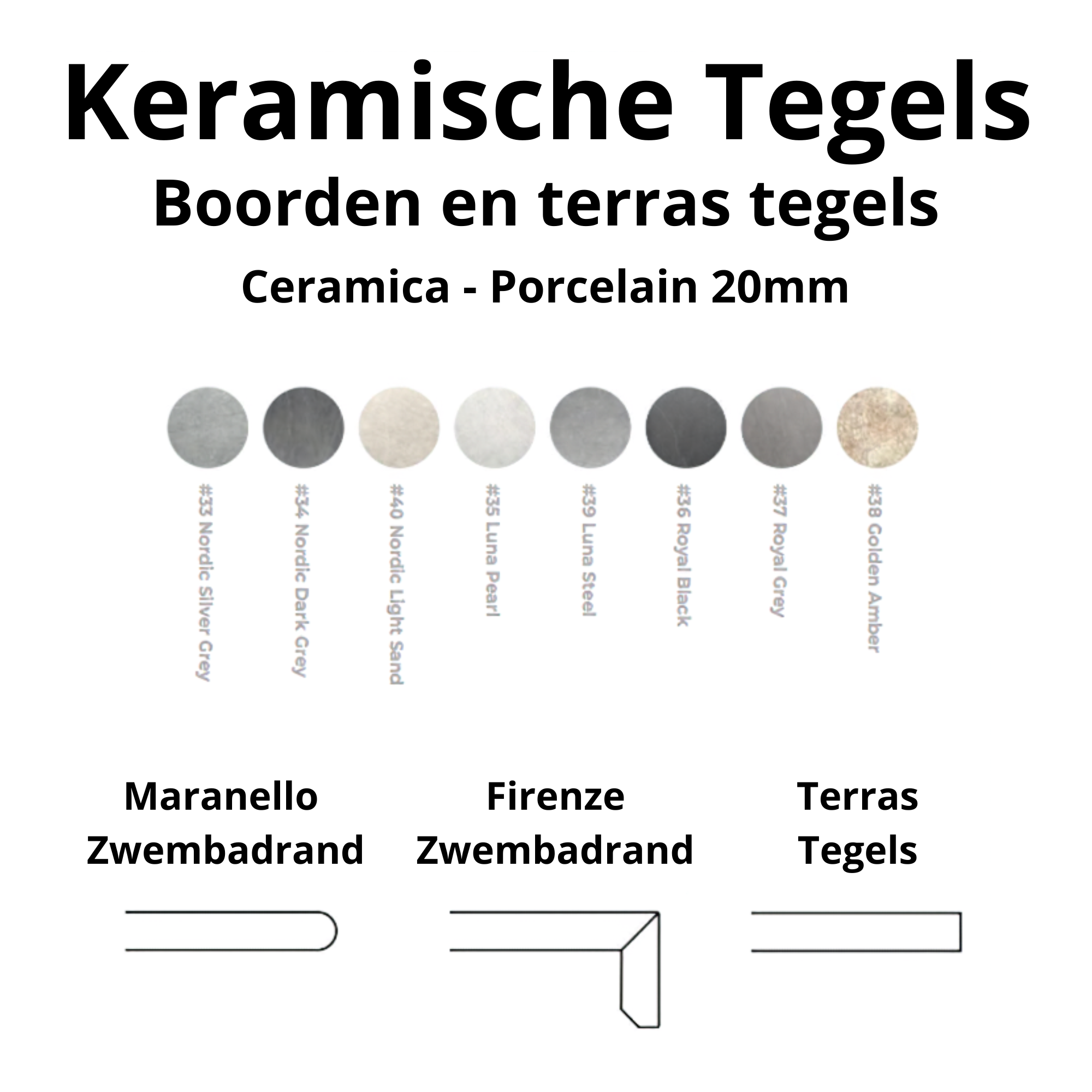 Maranello - Keramische zwembad randtegel - Afgeronde neus | Diverse soorten