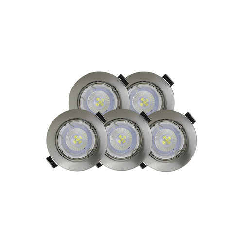 LED inbouwspots Nikkel Rond | Kantelbaar en Dimbaar | Set van 5 | Inclusief 5W GU10 Spot
