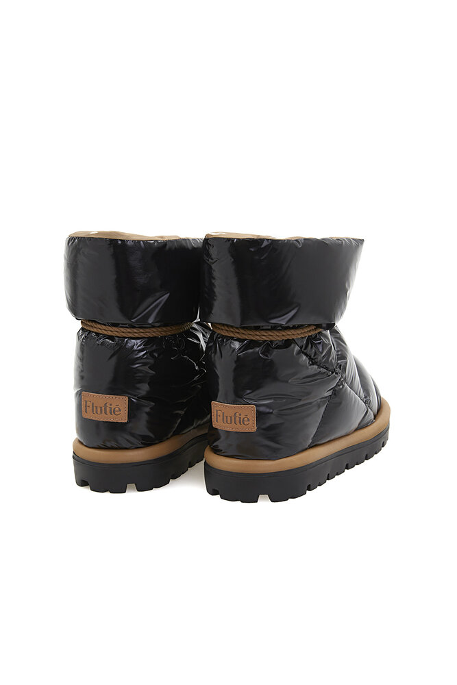 Flufié Goose Down Pillow Boots – Shiny Jet Black