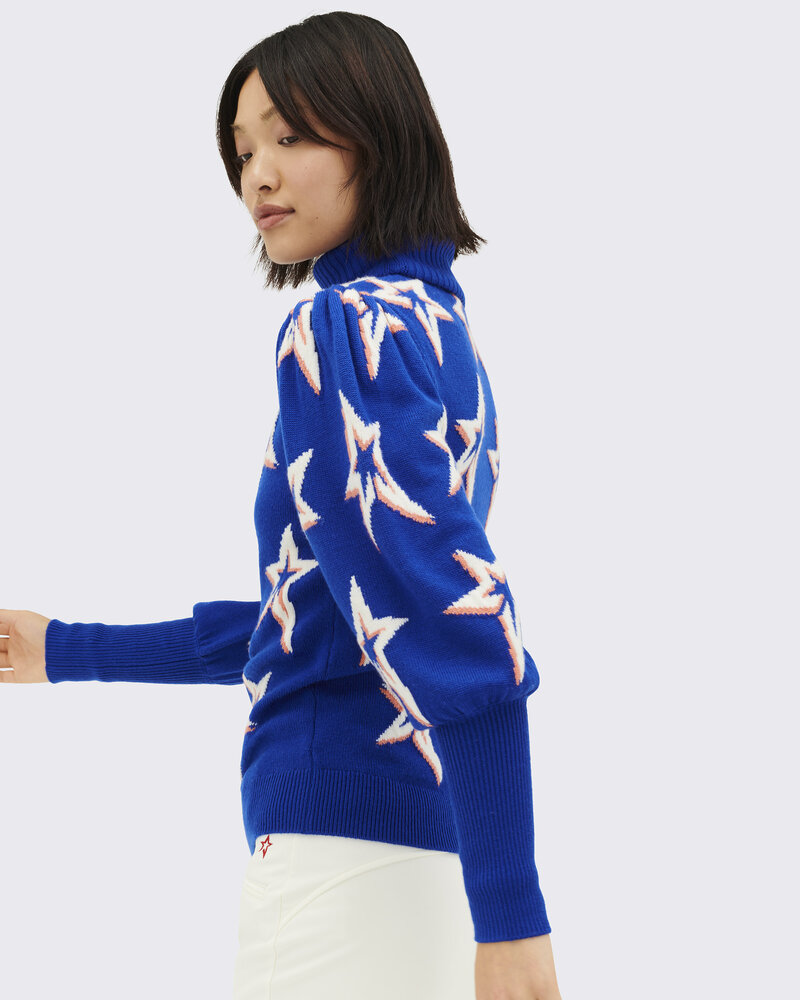 Perfect Moment Star Dust Balloon Sleeve Sweater - Dazzling Blue Star Dust
