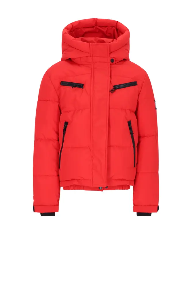 SuperRebel Spicy Metallic Hooded Ski Jacket - Fluo Red