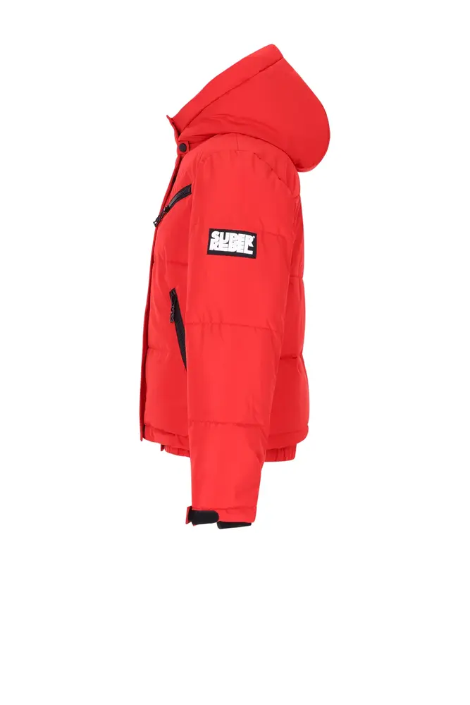 SuperRebel Spicy Metallic Hooded Ski Jacket - Fluo Red