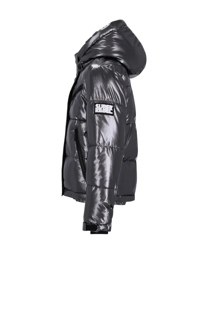 SuperRebel Spicy Metallic Hooded Ski Jacket - Gun Metal