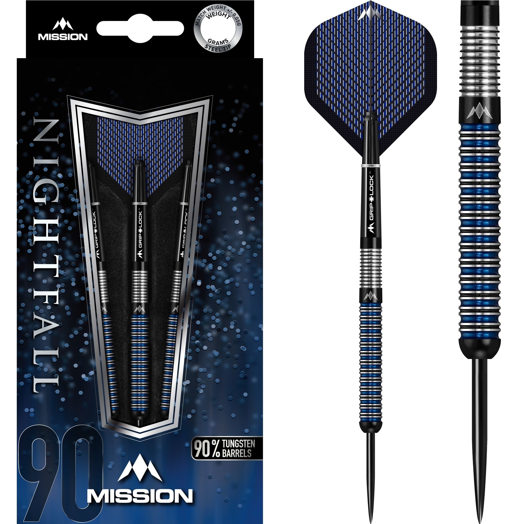 Fléchettes Mission Nightfall - Pointe Souple, 90% Tungstène, 19g - Pour Cibles Standards