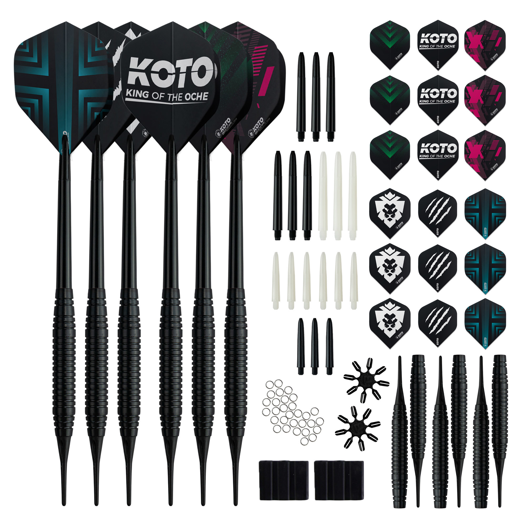 2 KOTO Black Brass Soft Tip Darts + 90 Pieces Accessories Fléchettes pointe Plastique