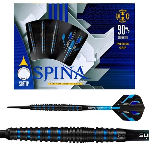 Harrows Harrows Spina Black & Blue 90% Soft Tip - Fléchettes pointe Plastique