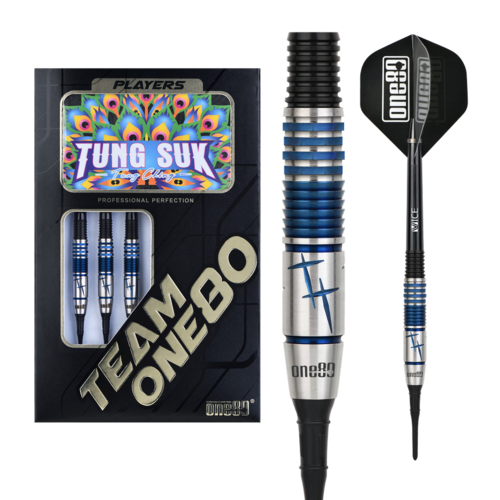 ONE80 ONE80 Tung Suk Black Blue 90% Soft Tip - Fléchettes pointe Plastique