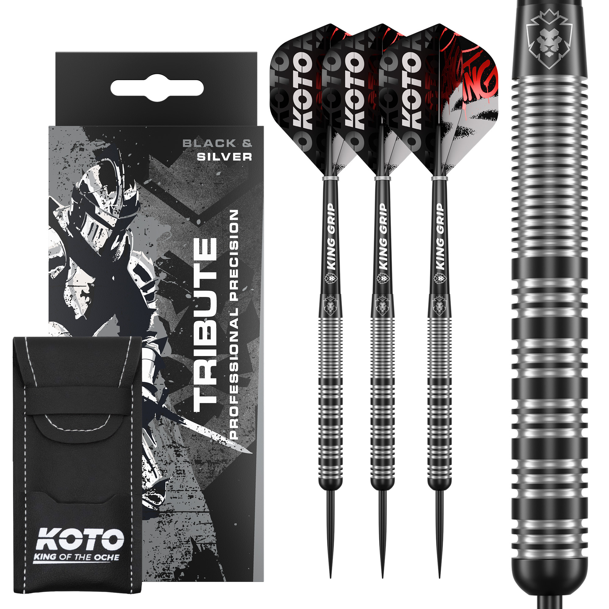 Fléchettes KOTO King Base 90% - 21g, Argent, 3 Barils Avec Flight