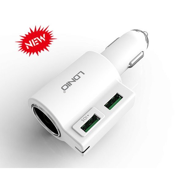 Ldnio LDNIO Dual USB Car Charger + Car Socket - 4.2A - White