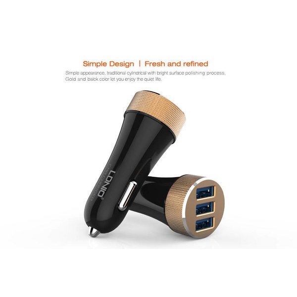 Merkloos Triple USB 5.1A Fast Charging Car Charger - Black