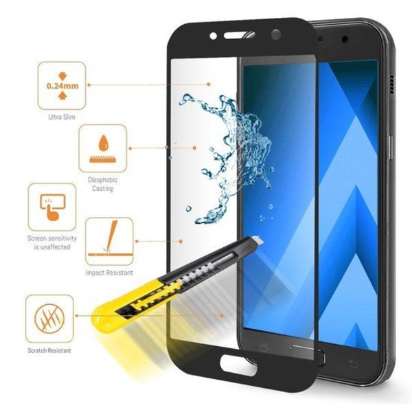 Merkloos Galaxy A5 2017 full coverage Screenprotector / tempered glass Zwart