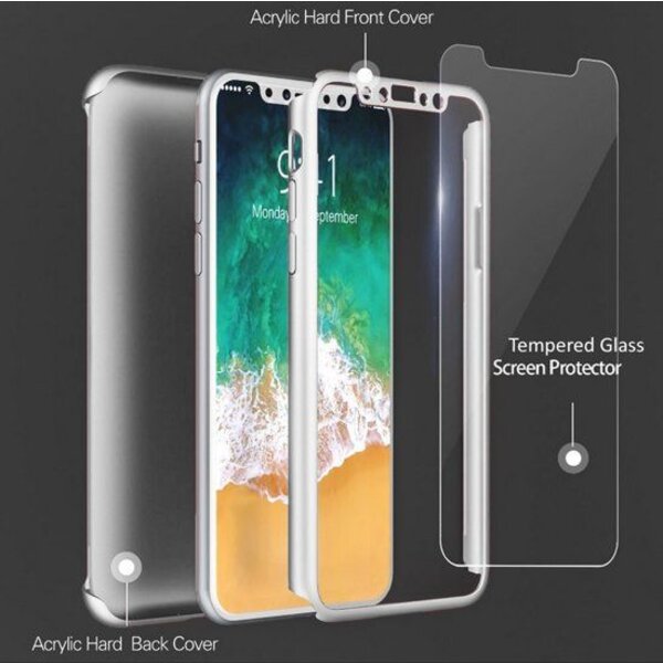 Merkloos Zliver Ultra Dun 360 Graden Protection Hoesje + Glazen Screenprotector iPhone X / Xs