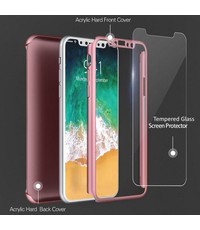 Merkloos Rose Goud Ultra Dun 360 Graden Protection Hoesje + Glazen Screenprotector iPhone X / Xs