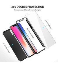 Merkloos Zwart Ultra Dun 360 Graden Protection Hoesje + Glazen Screenprotector iPhone X / Xs