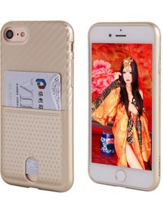 Nuoku Nuoku Goud backcover Hoesje Carbon Print Met Cardslot iPhone 8 / 7 Plus