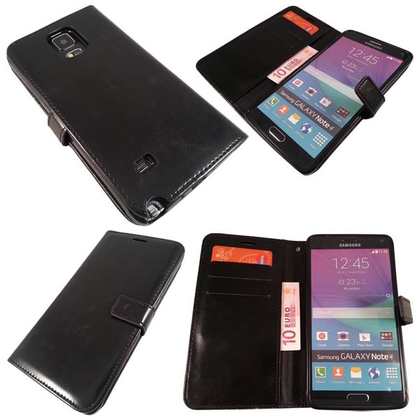 Merkloos Samsung Galaxy Note 4 wallet boek leather Case hoesje Zwart