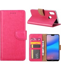 Merkloos Hoesje voor Huawei P20 Lite Portmeonnee hoesje Pink