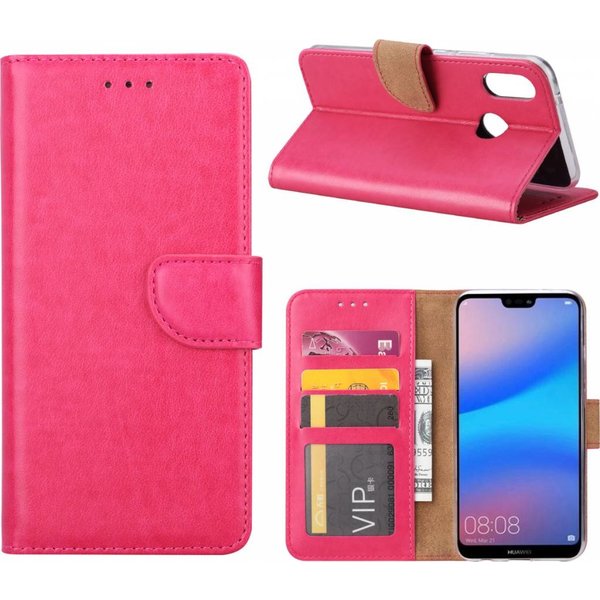 Merkloos Hoesje voor Huawei P20 Portmeonnee hoesje Pink