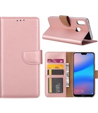 Merkloos Hoesje voor Huawei P20 Portmeonnee hoesje Rose Goud