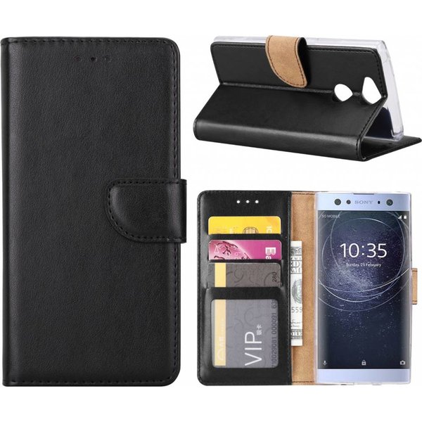 Merkloos Sony Xperia XA2 Portmeonnee cover hoesje / boektype case Zwart