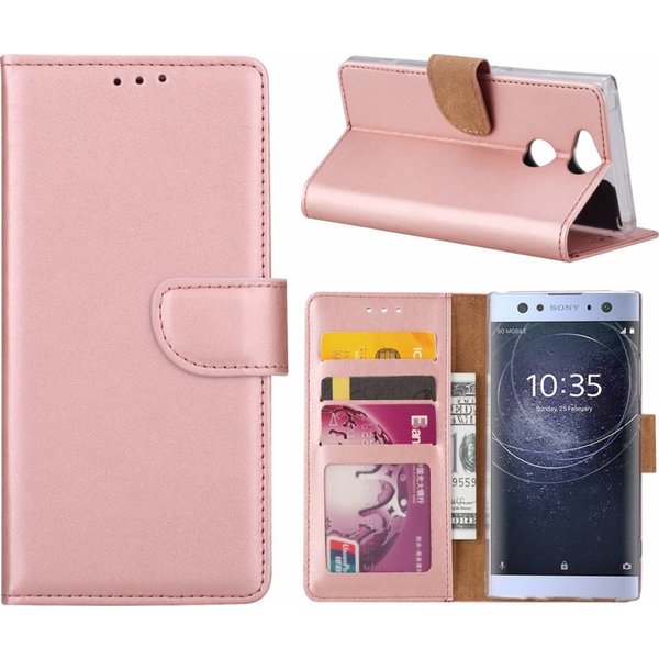 Merkloos Sony Xperia XA2 Portmeonnee cover hoesje / boektype case Rose Goud