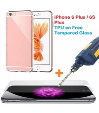 Merkloos Nieuwe iPhone 6 Plus / 6S Plus Transparant Gel Ultra Dun TPU case + gratis Screenprotector / Tempered Glass