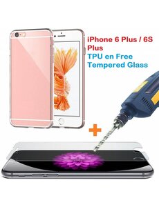 Merkloos Nieuwe iPhone 6 Plus / 6S Plus Transparant Gel Ultra Dun TPU case + gratis Screenprotector / Tempered Glass