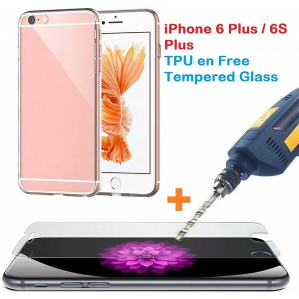 Merkloos Nieuwe iPhone 6 Plus / 6S Plus Transparant Gel Ultra Dun TPU case + gratis Screenprotector / Tempered Glass