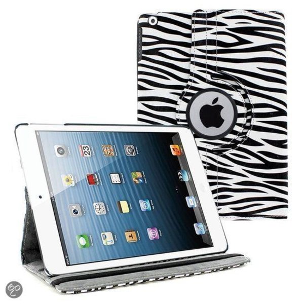 Merkloos iPad Air 360 Rotatie Hoes, Cover, Case Zebra Design - Wit / Zwart