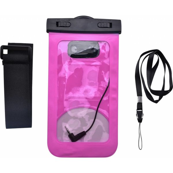 Merkloos Neon Multi Functional Waterdichte hoesje Pouch Met Audio Jack Samsung Galaxy A6 Plus (2018) Roze