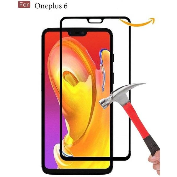 Merkloos OnePlus 6 Anti-Shock / Shatter-proof Full cover Screenprotector / Tempered Glass Zwart