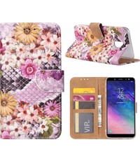 Merkloos Samsung Galaxy A6+ Plus (2018) Margrietjes Design Booktype Kunstleer Hoesje Met Pasjesruimte