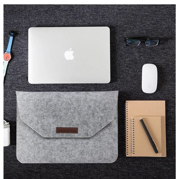 Merkloos Macbook 11-13 inch laptop Flip Case van Wolvilt - Universeel laptoptas Grijs