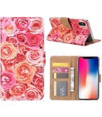 Merkloos iPhone X / Xs Roos Design Booktype Kunstleer Hoesje Met Pasjesruimte