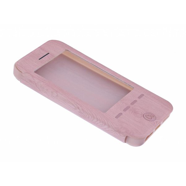 OU case OU Case Rose Goud Wood look Window Cover Hoesje voor Geschikt voor iPhone 5 / 5S / SE