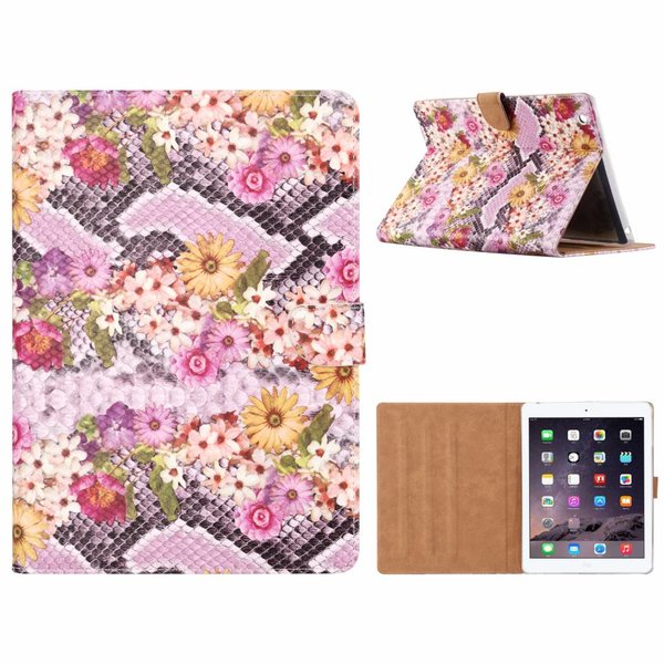 Merkloos iPad 2 / 3 / 4 Margrietjes Design Booktype Kunstleer Hoesje Met Pasjesruimte
