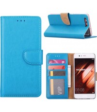 Merkloos Huawei P10 Portemonnee hoesje met stand Blauw