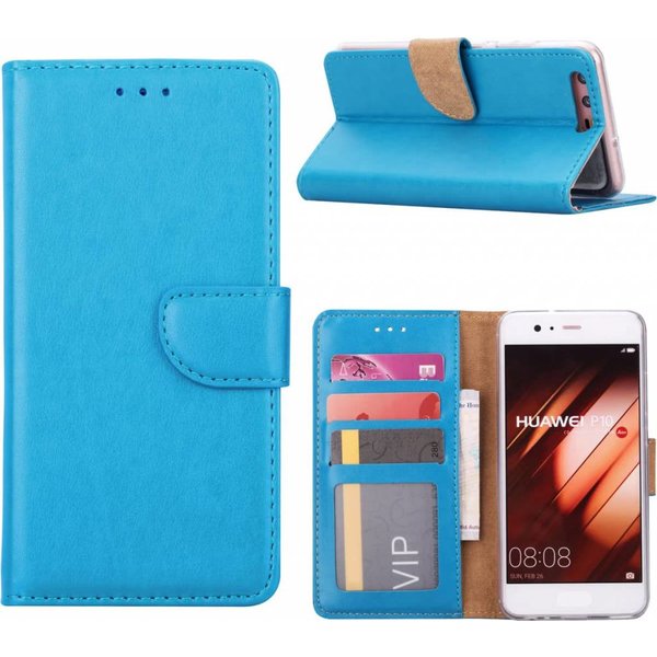 Merkloos Huawei P10 Portemonnee hoesje met stand Blauw