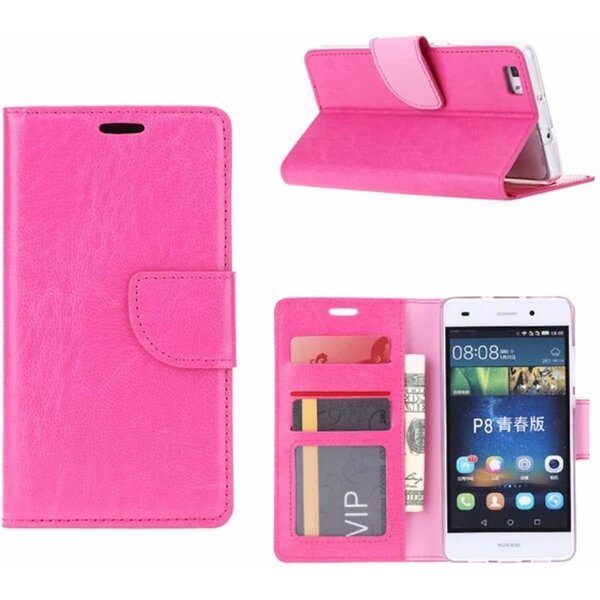 Merkloos Huawei P10 Portemonnee hoesje met stand Pink / Roze