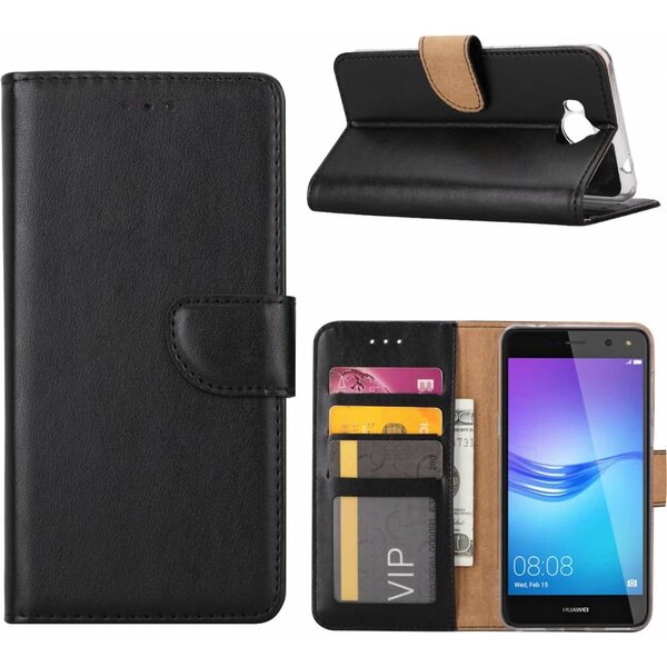 Merkloos Huawei Y6 2017 Portemonnee hoesje / book case Zwart