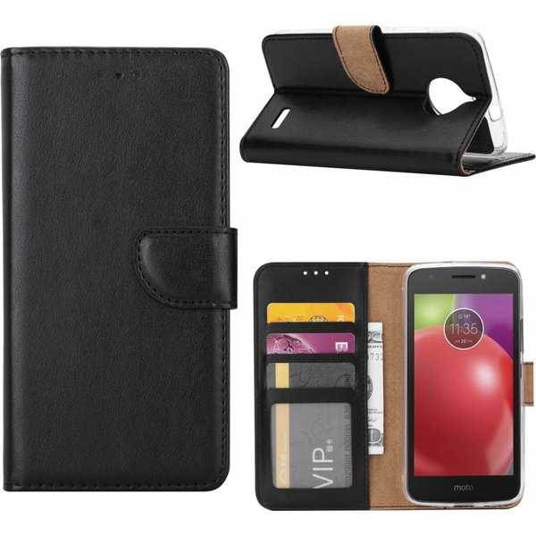Merkloos Motorola Moto C+ (Plus) Portmeonnee hoesje / geschikt voor 3 pasjes Zwart